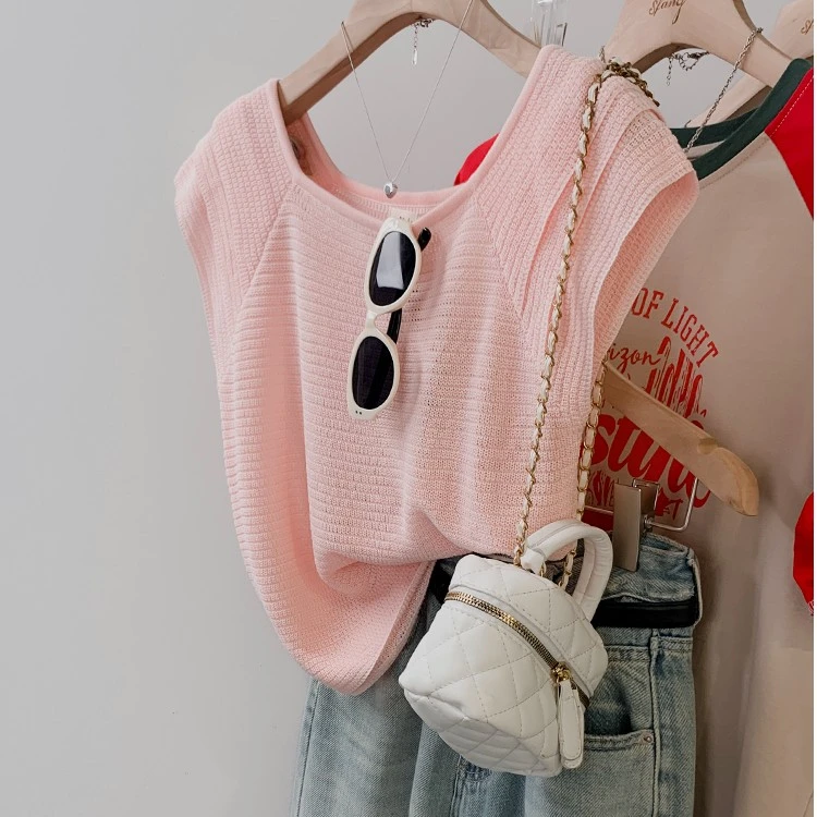 纯色插肩袖短款冰丝针织衫短袖t恤女百搭夏季2025新款镂空上衣