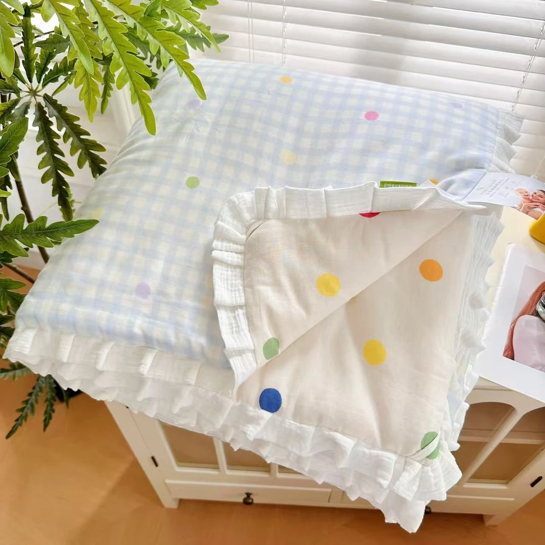 秋冬新款-BOBO巨柔软-纯棉全棉双层纱春秋被高颜值花边款  可水洗