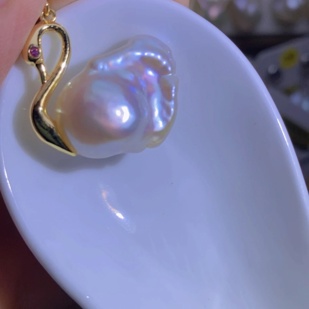 银S925镶嵌淡水珍珠天然淡水珍珠