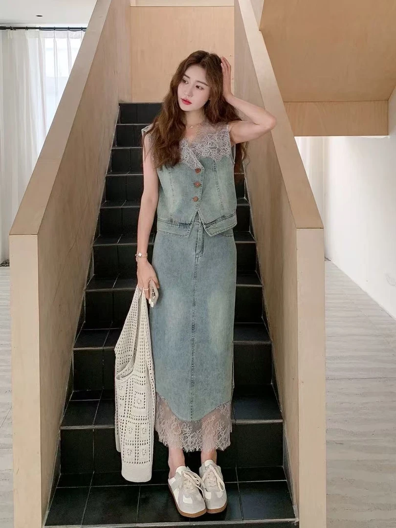 【6916】Y#牛仔上衣+半身裙【套装】