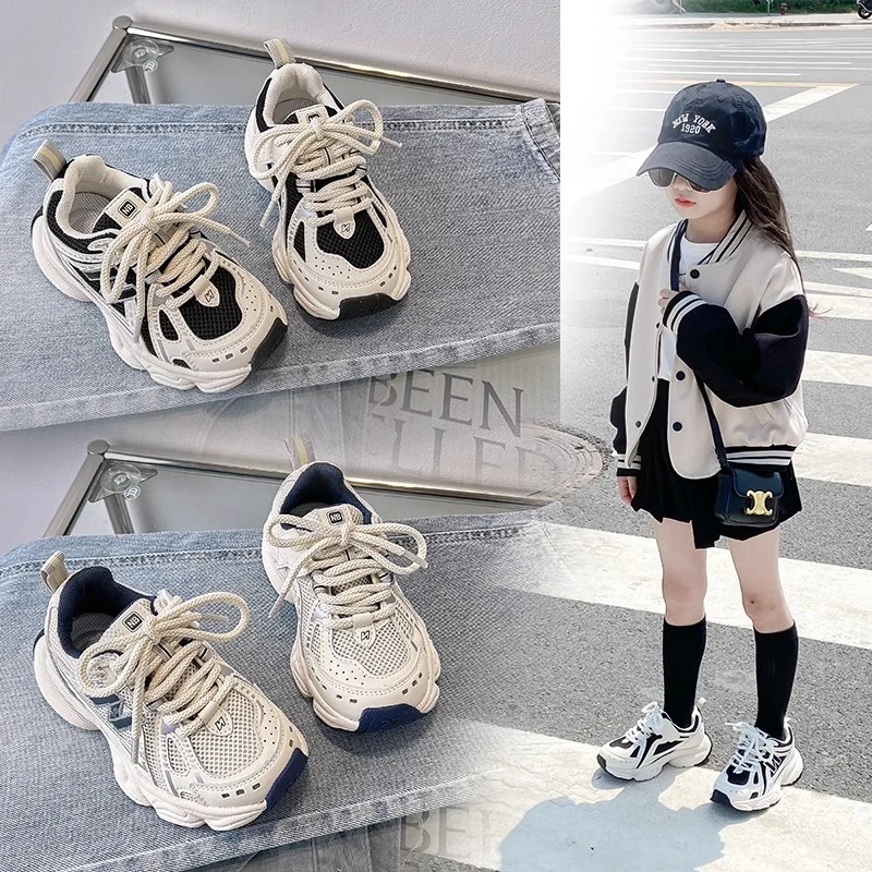 女童运动鞋春秋款新款炸街网面透气N字潮牌儿童老爹鞋男童鞋子