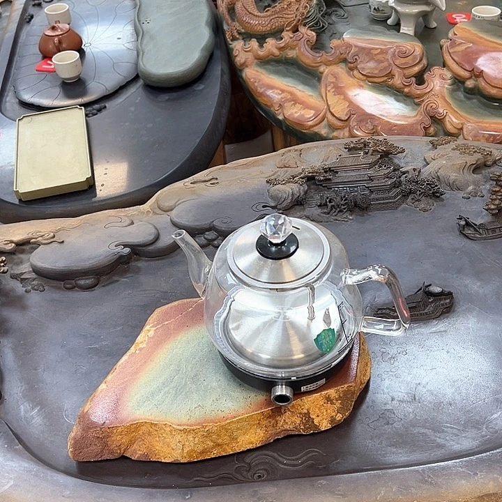 端砚石底座自动上水烧水壶