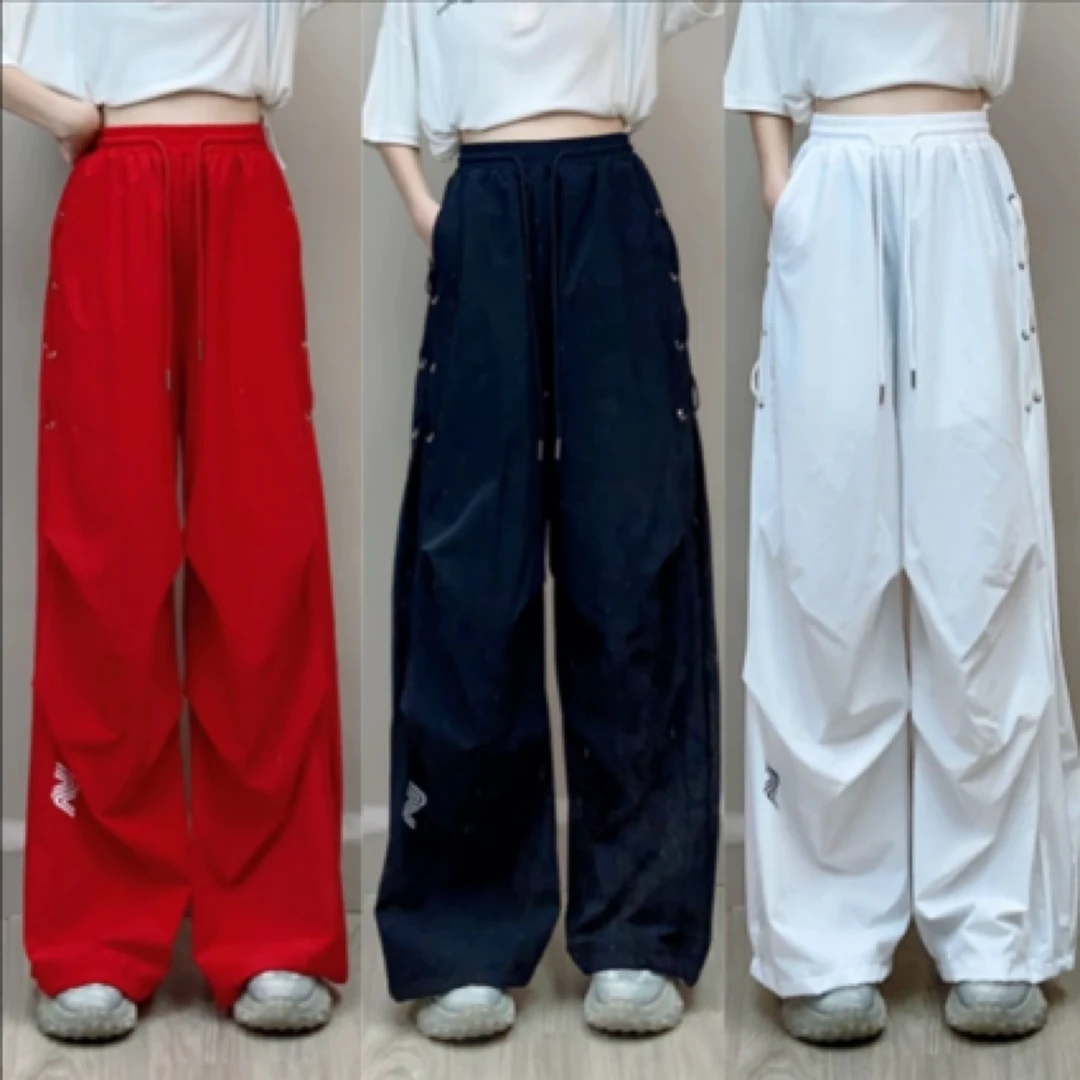 夏季新款时尚飘带设计轻薄阔腿弯刀休闲裤K-666