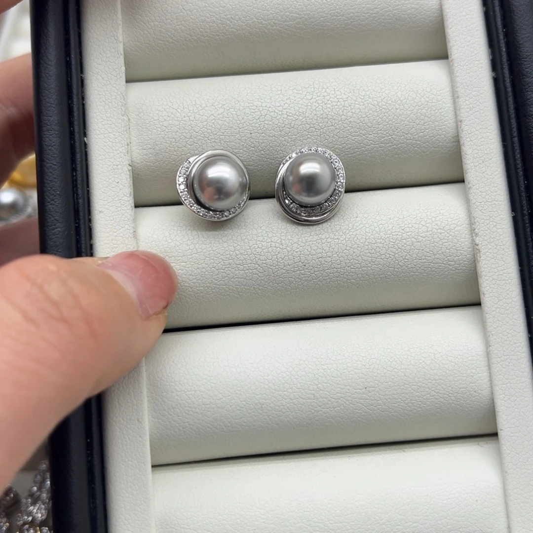 银S925镶嵌海水珍珠耳饰