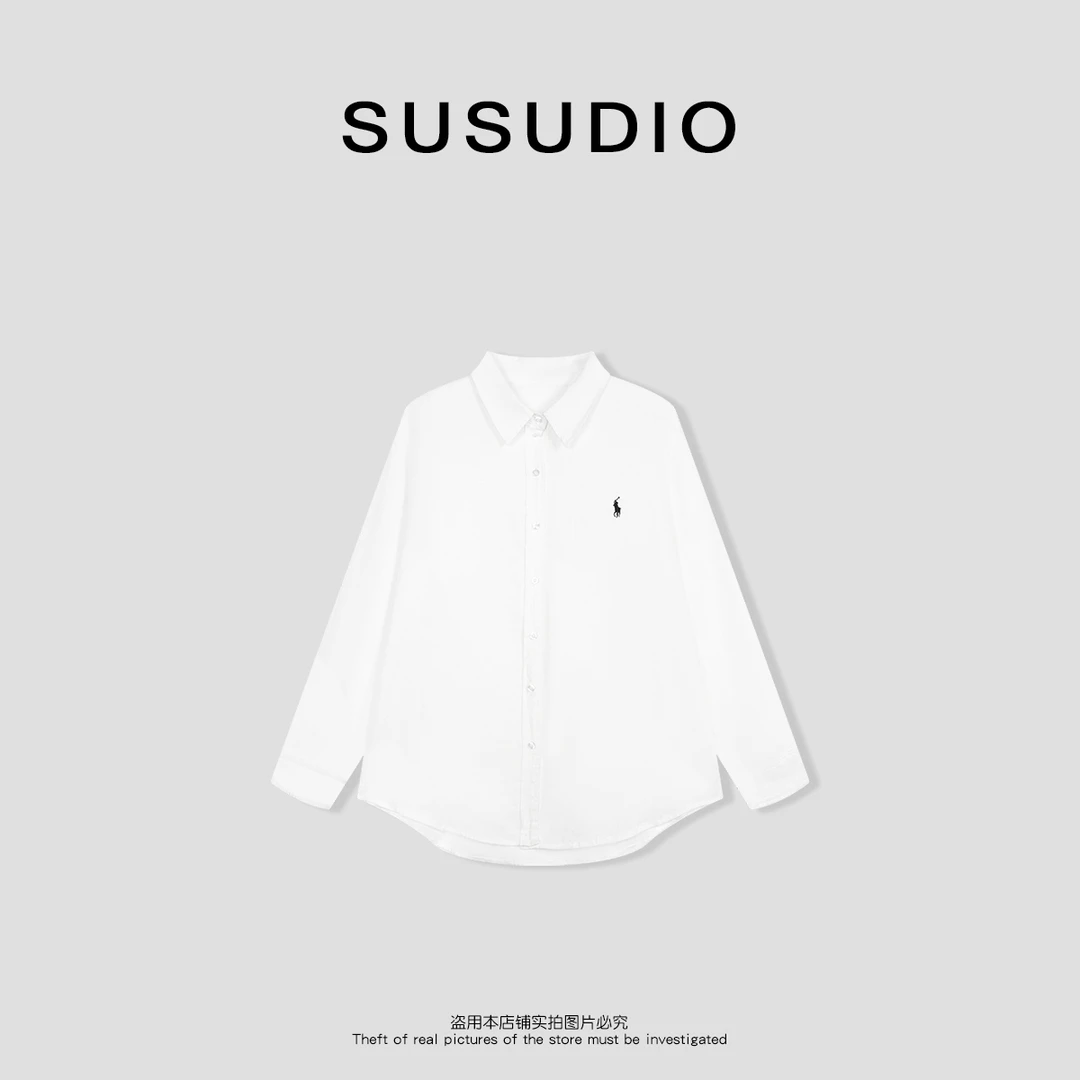 SUSUDIO③ 法式极简 刺绣亚麻单排扣长袖衬衫70055