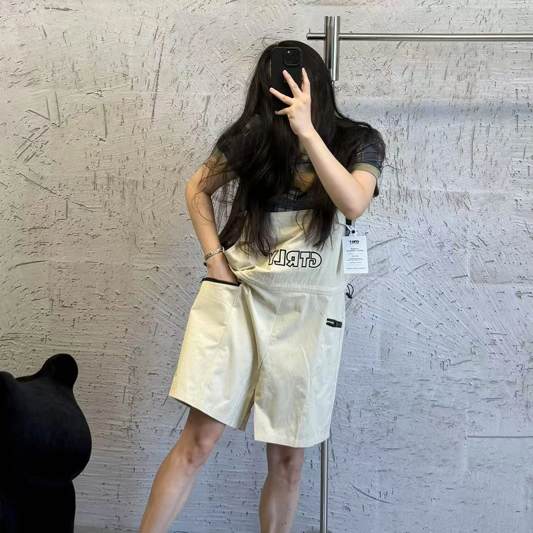 《夏季清仓福利》背带裤大码女装显瘦松紧腰短裤工装通勤休闲宽松