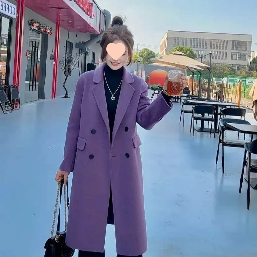 秋冬小个子定-制网红显瘦双面羊毛大衣中款保暖气质羊毛毛呢