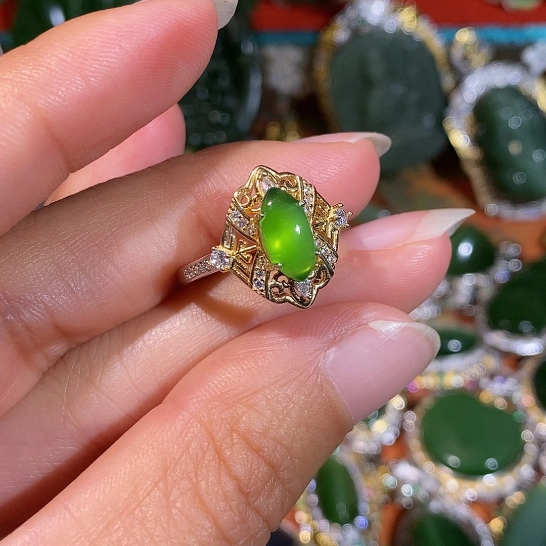 和田玉（碧玉）银S925镶嵌戒指