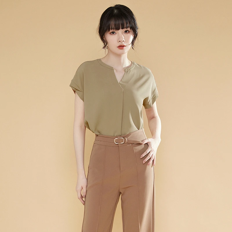 高端简约通勤纯色上衣宽松显瘦衬衫女42PA0D0001