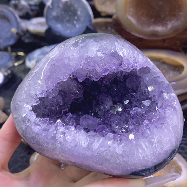 未镶嵌珠宝半成品紫晶抛光洞