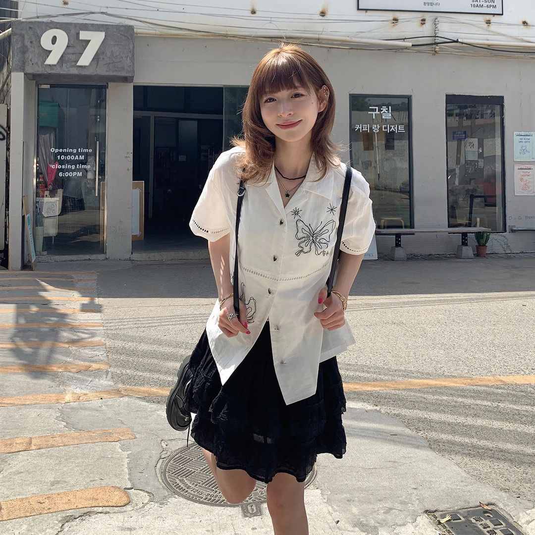 【吵吵小情绪】白色上衣宽松翻领衬衫设计感小众54112