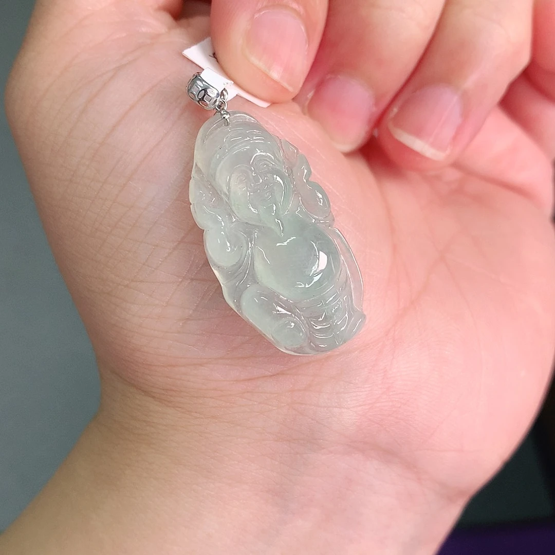 翡翠18K金镶嵌颈饰冰胶晴财神爷29-16-5如