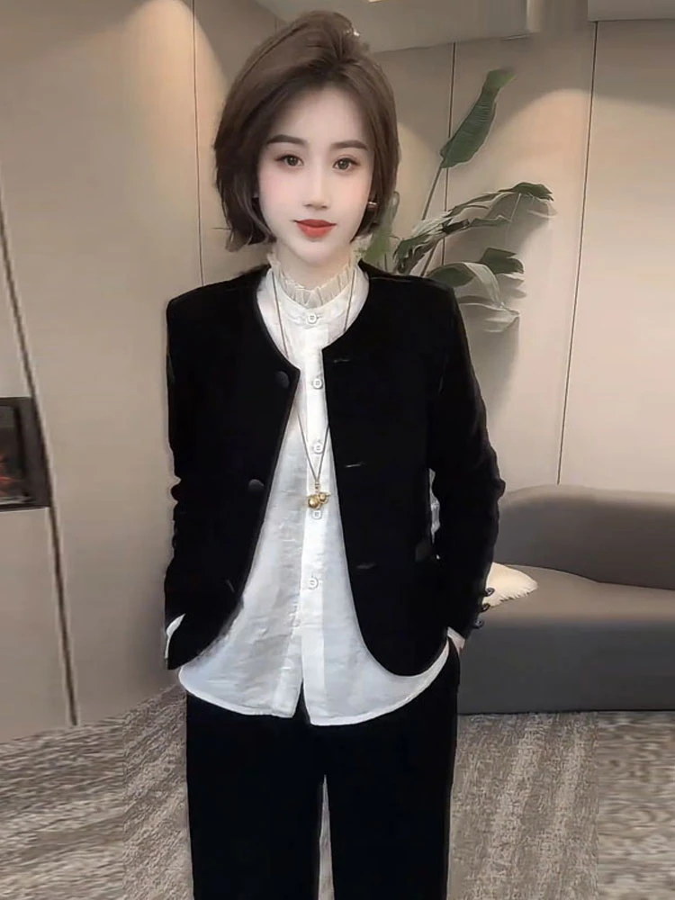 【怎么搭都好看！】气质小香风丝绒西装女外套2025秋季新款时尚西服