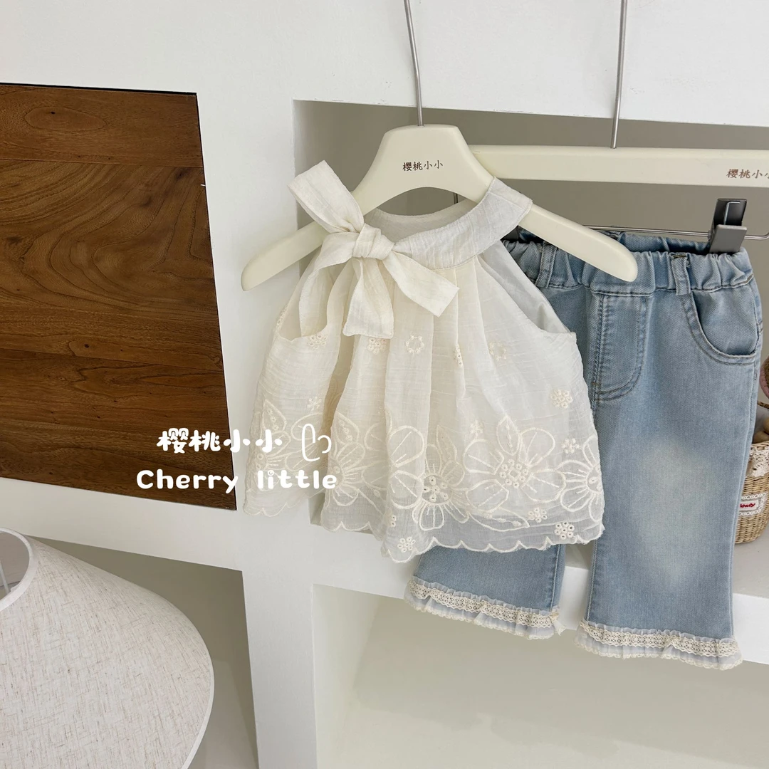 樱桃小小 2025女宝宝洋气时髦无袖娃娃衫休闲喇叭裤两件套【dy001】