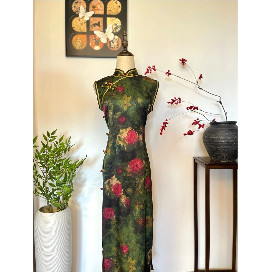 【绿野仙踪】夏季新款无袖印花复古气质国风旗袍裙