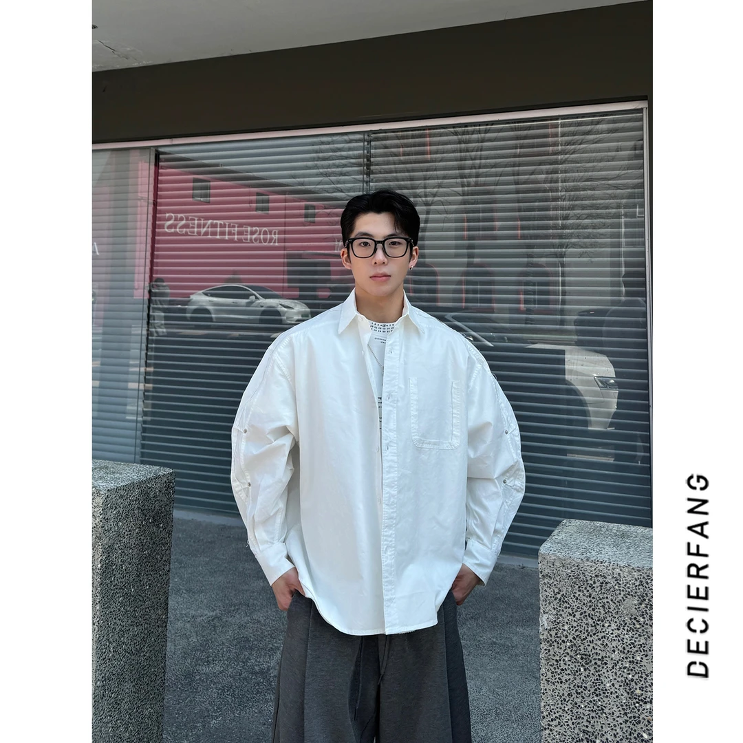 【现货25SS】春夏设计师款解构毛边弯刀袖休闲廓版衬衫