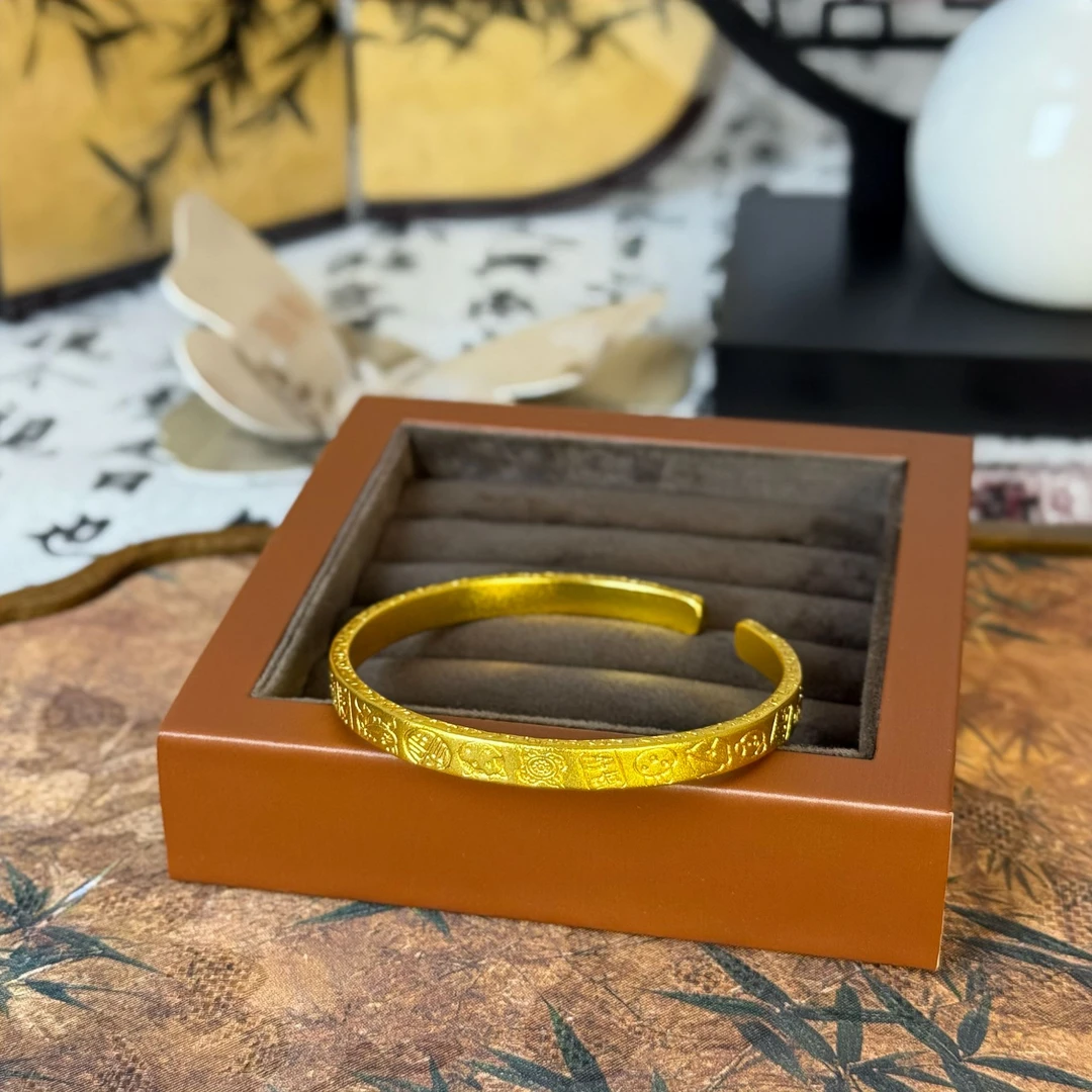 合金手镯 Aurora吉言手镯开口新中式雕刻实心古法传承经典镯子