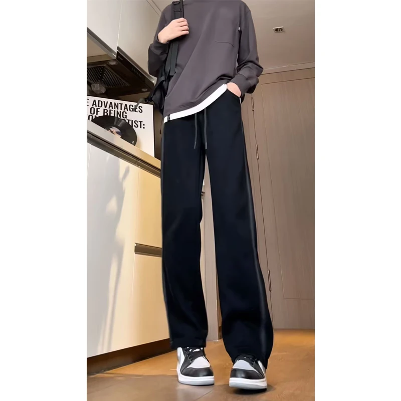 极简风肌理感直筒卫裤男生潮流百搭长裤设计哈苏线显高休闲裤秋冬