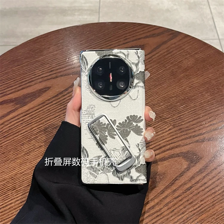 适用华为mateX6/X5手机壳真皮中国风松鹤腕带支架全包翻盖保护壳