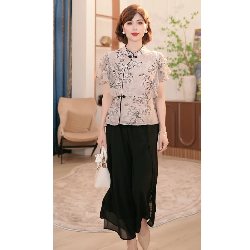 2025新款洋气中老年女装两件套中年妈妈国风夏装新中式上衣服套装