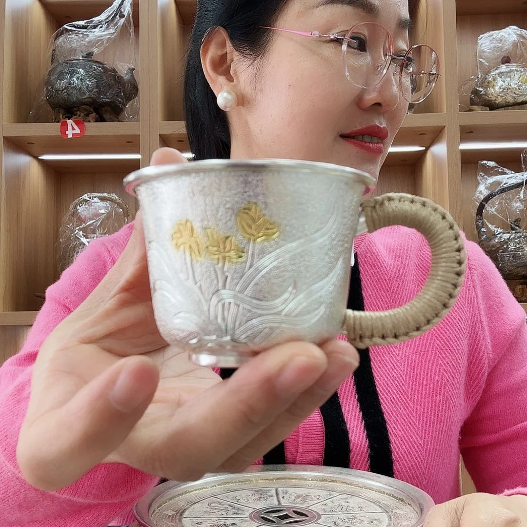 盖碗银杯子一个足银999