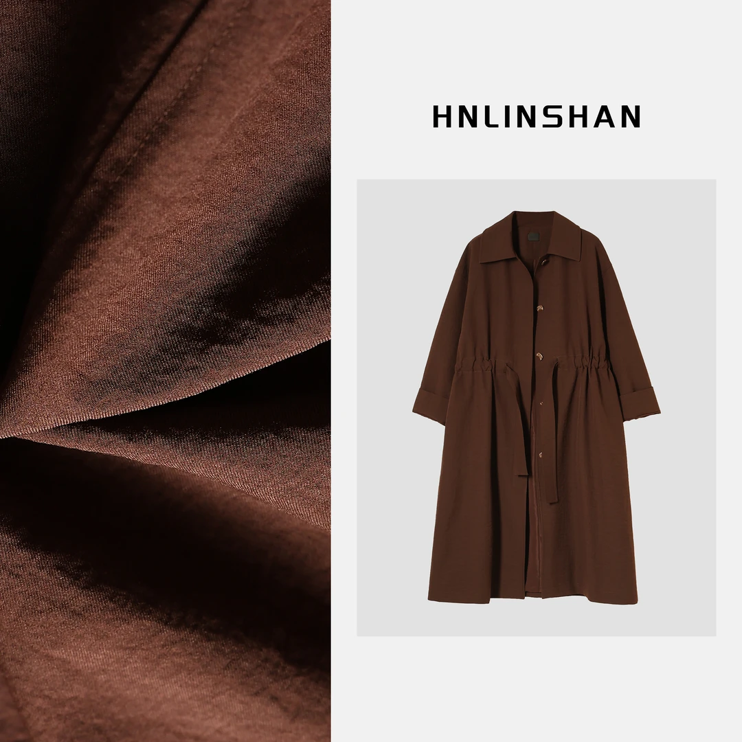 清【简阔】中长款中空纱抽绳风衣外套BQS3001