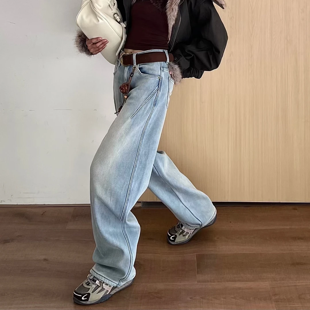 加绒小锥牛仔裤显瘦设计师