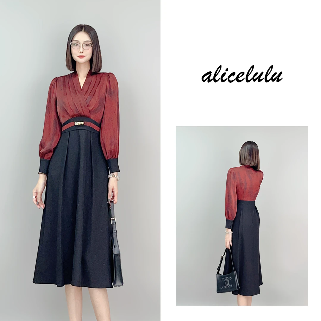 [alicelulu] “岁月灵感”连衣裙 晕染拼接 柔光优雅 S2140832J