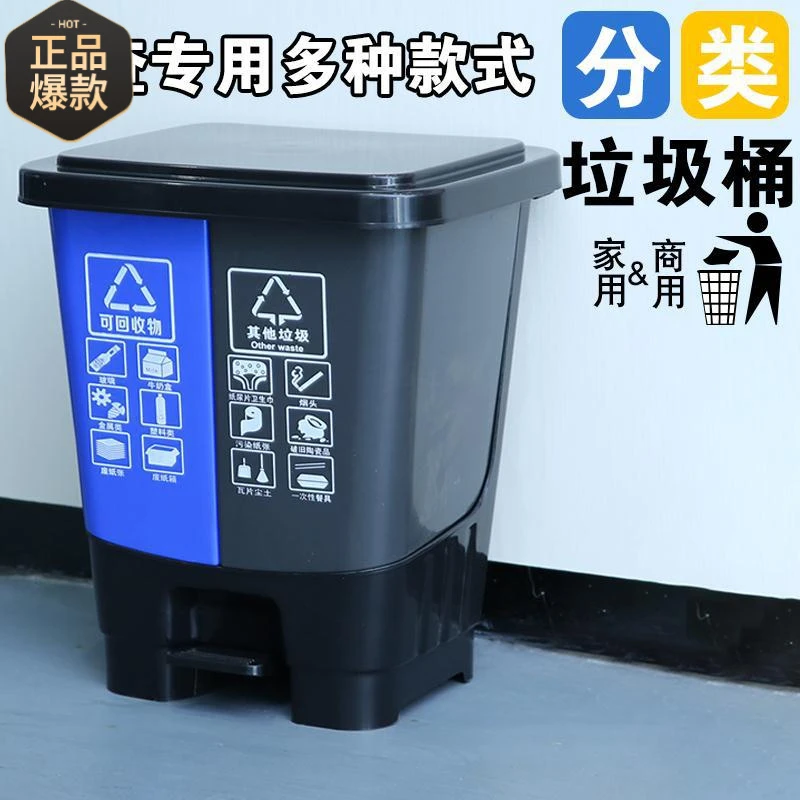 厂家直供户外干湿分类桶20升脚踏式双桶垃圾分类垃圾桶可回收环保