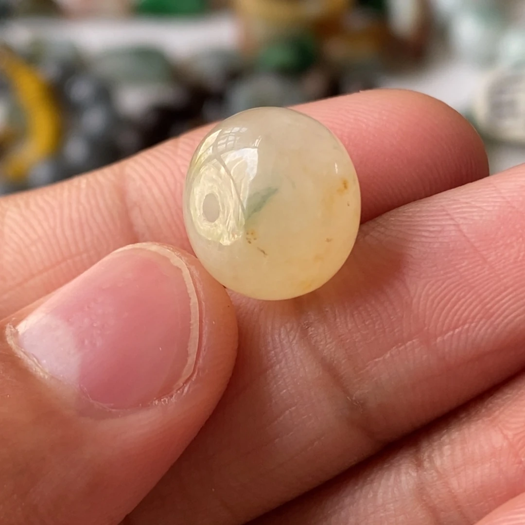 未镶嵌手串翡翠冰糖黄鼓珠有纹