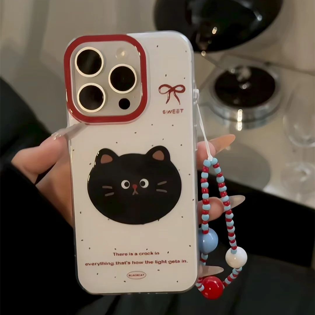 双层IMD泼墨黑猫脑袋ins手机壳适用苹果16华为p70oppo小米15vivo