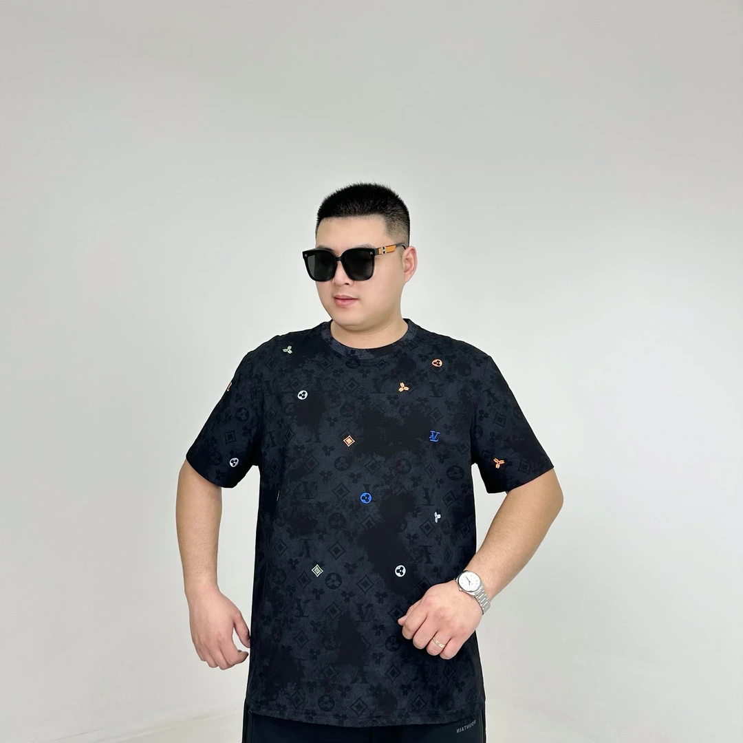 胖语大码男装 2025年春季百搭满印渐变潮牌休闲圆领短袖8992#N