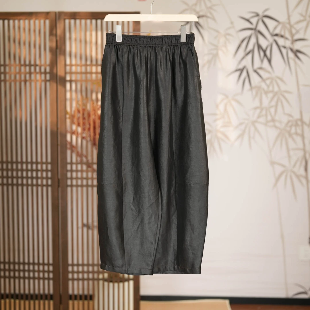 【墨雨云间】休闲百搭黑色复古国风阔腿松紧腰 裤子