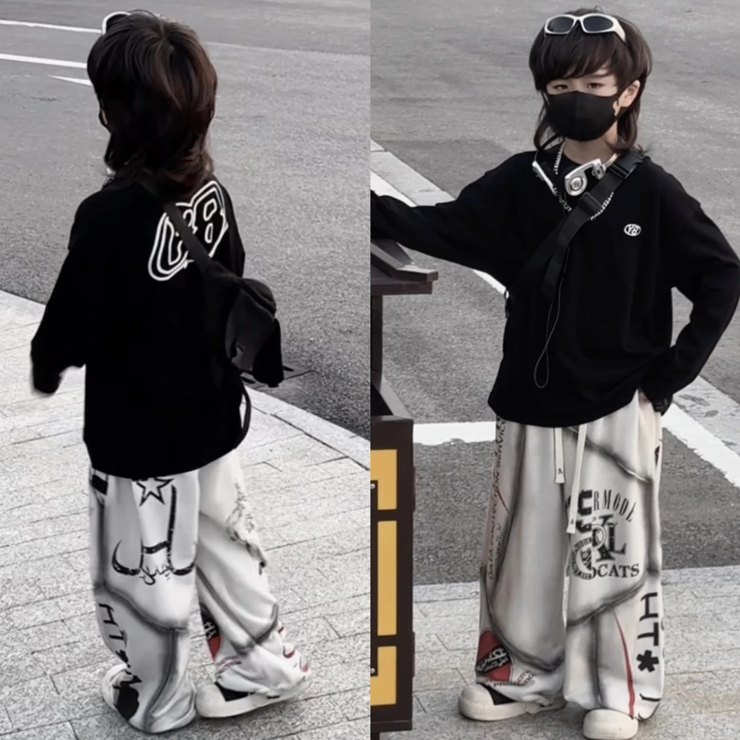 乐乐家儿童圆领长袖打底衫秋冬活力风纯色嘻哈休闲上衣