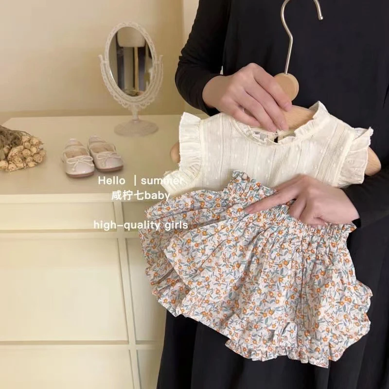 女童装时髦套装洋气夏款儿童碎花裤韩范童装提花裤裙套装宝宝夏装