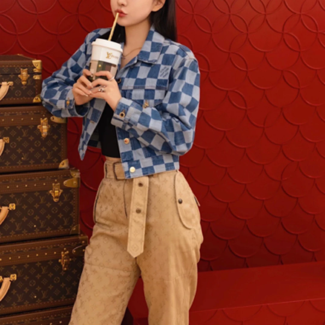 99新 LouisVuitton/路易威登 A100012/卡其色老花满印长裤/尺码36