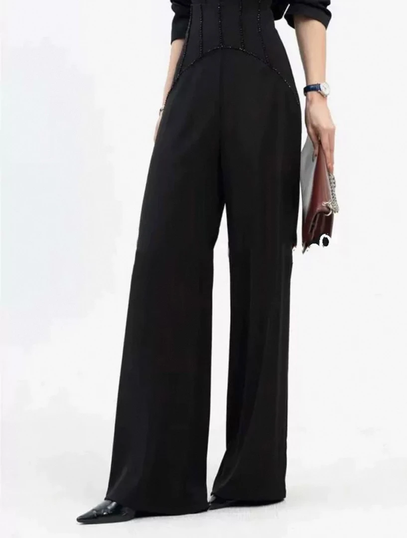 588/2025新款设计师显瘦显高高腰阔腿长裤/欧盼全品