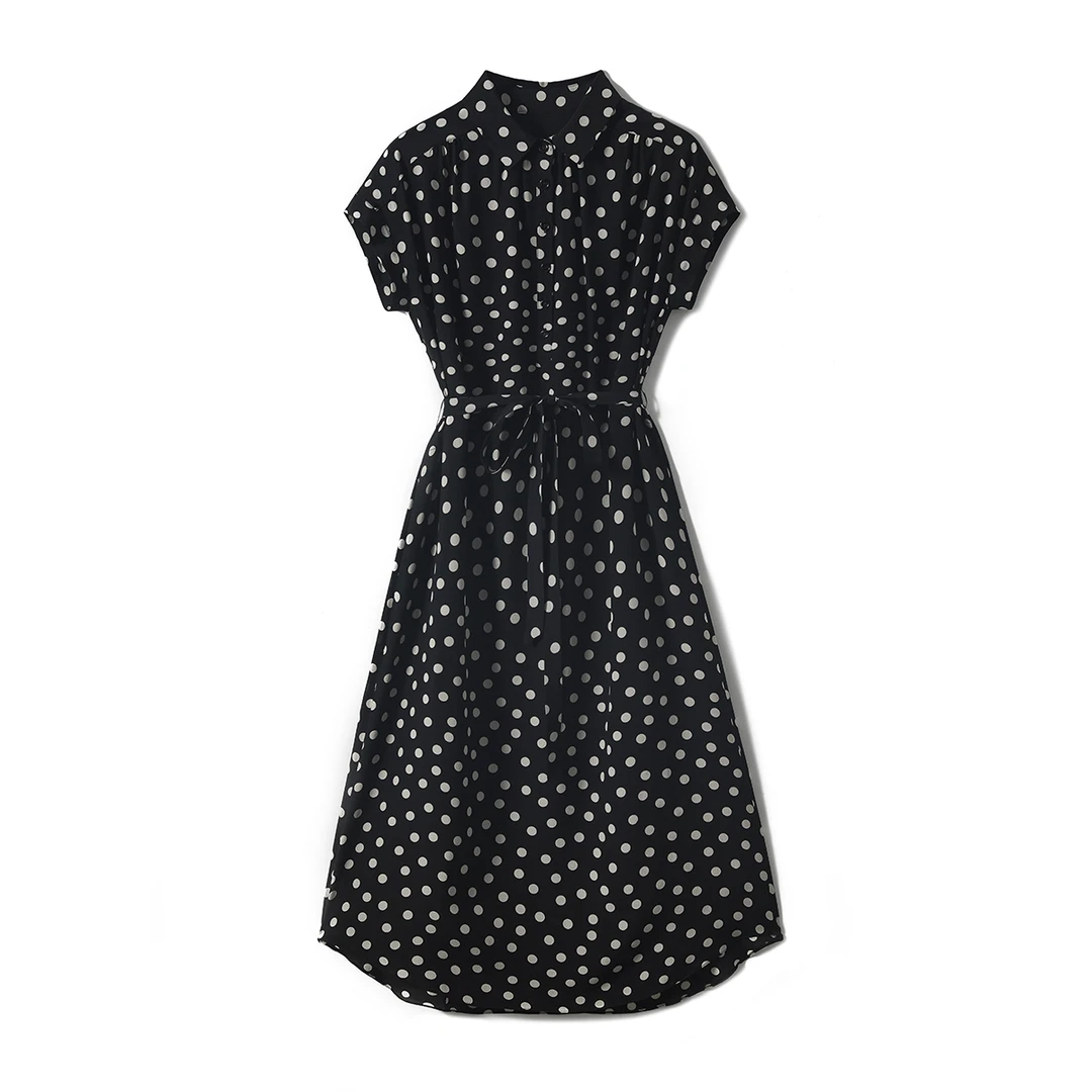 【九月木兮】优雅法式收腰波点轻薄双绉真丝连衣裙S81543SQBAG