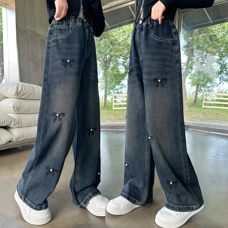 女童春秋款裤子洋气2025新款儿童春季牛仔裤女大童春装宽松阔腿裤