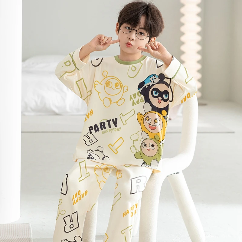 儿童睡衣秋季款2025新款纯棉男孩长袖薄款春秋男童大童家居服套装