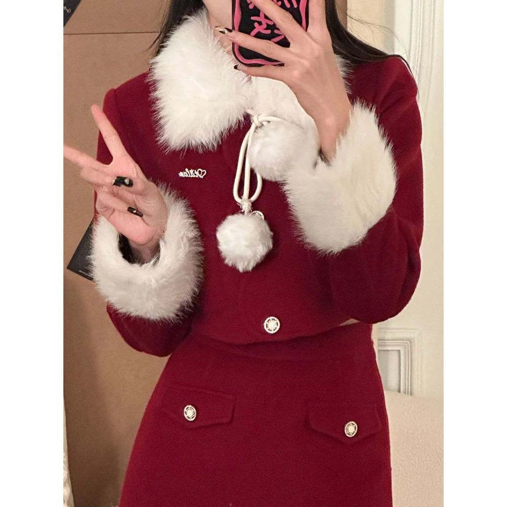 秋冬季新年战袍圣诞小香风千金氛围感显瘦淑女上衣+漂亮出片衣服