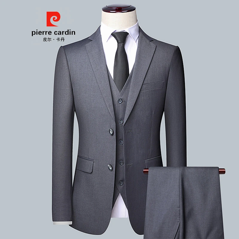 皮尔卡丹直筒裤西服套装男公务员正装套装正装职业装修身春秋