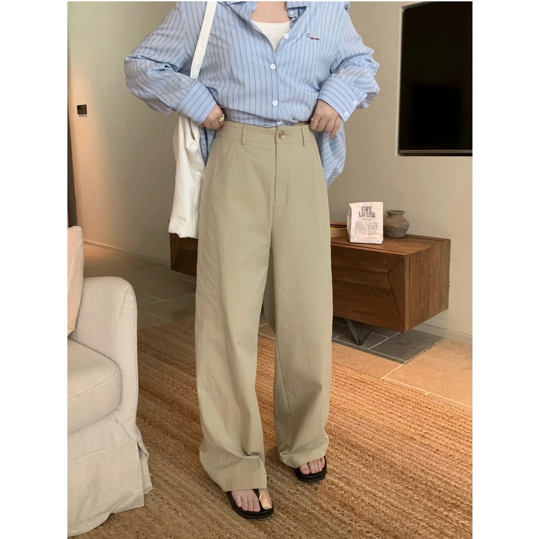 现货大婉酱微胖定制无弹力高腰INS风休闲裤女春季韩版直筒裤7552D