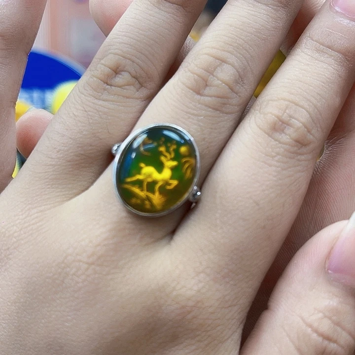 琥珀颈饰银S925镶嵌戒指