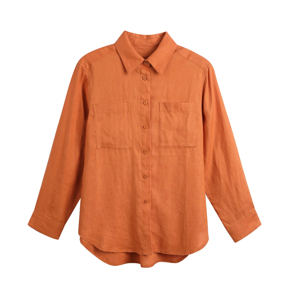 20053 常【小禾订单】夏季新款质朴透气平纹亚麻经典翻领单排扣2460