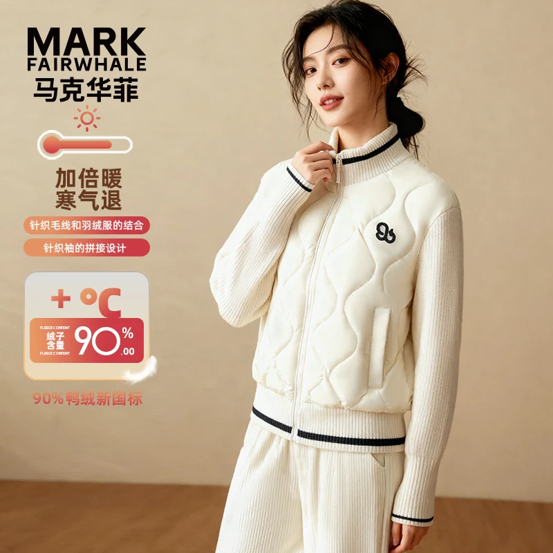 马克华菲女装秋冬时尚简约针织袖拼接羽绒服 F54014A542