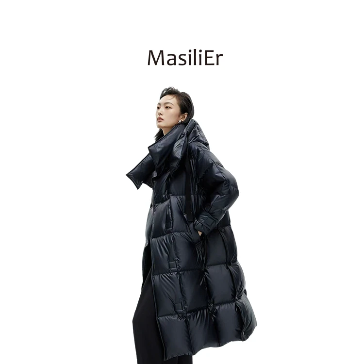 【MasiliEr】白鹅绒情侣秋冬连帽百搭长款运动中长款D9918