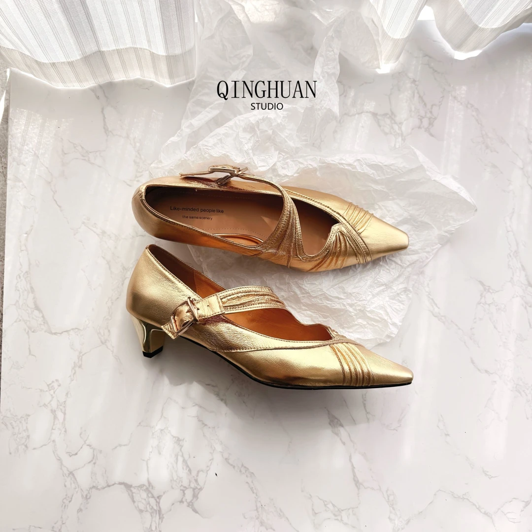 【清欢】羊皮褶皱小尖头平跟单鞋 | 经典气质时尚百搭女鞋 | 2cm
