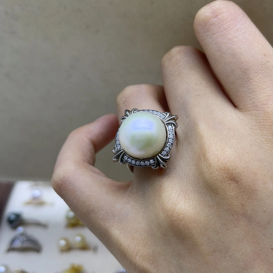 银S925镶嵌戒指淡水珍珠