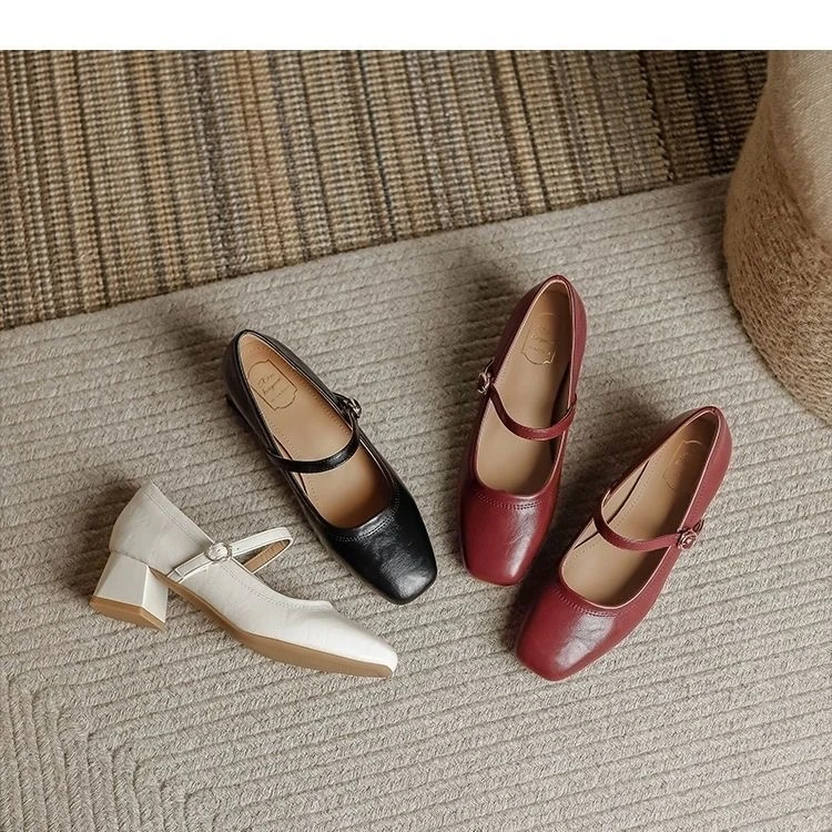 软底方头平底百搭粗跟千金风法式玛丽珍鞋鞋子浅口单鞋1167